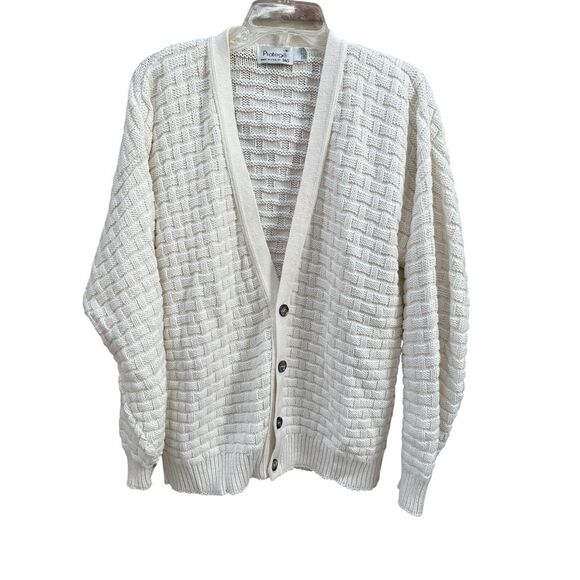 Tag Other - VTG 80's 90's Cardigan Sweater Medium Cream‎ Basketweave Made In USA Vintage